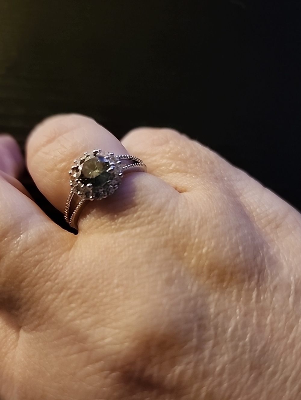 Sterling Silver Turquoise Moissanite Halo Ring with Split Shank - Size 7